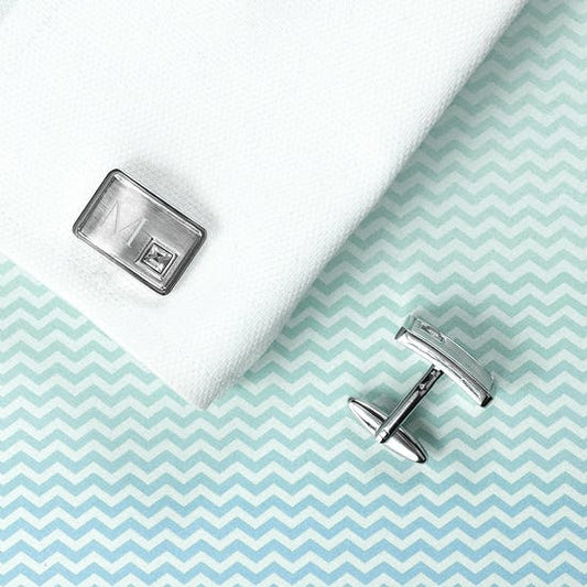 Monogrammed Silver Cufflinks With Crystal
