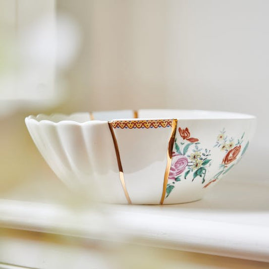Large Kintsugi Porcelain Bowl With Real Gold