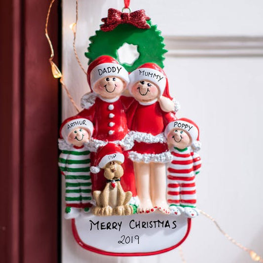 Personalised Family With Dog Hanging Decoration