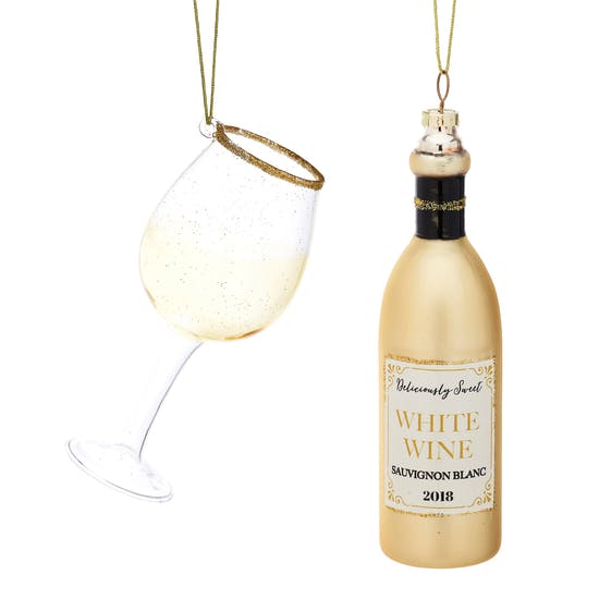 Bottle And Wine Glass Shaped Bauble Set