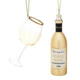 Bottle And White Wine Glass Shaped Bauble Set
