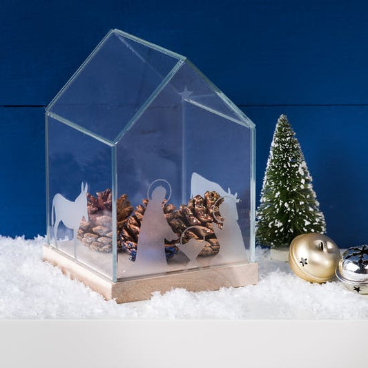 Christmas Nativity Glass Display House
