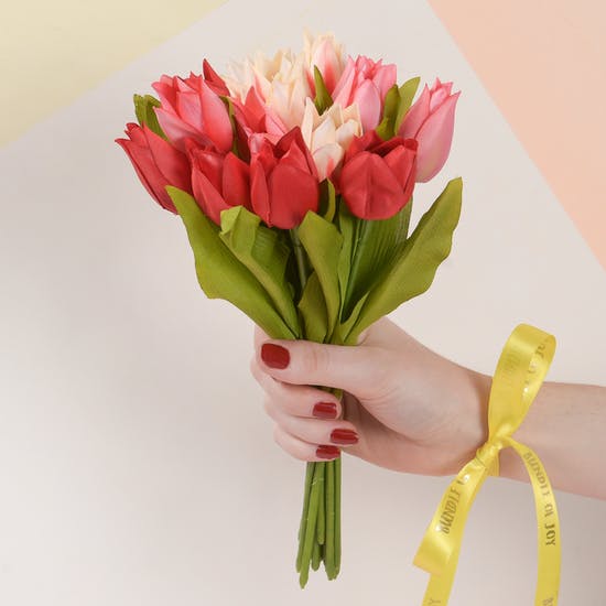 Faux Tulips with Personalised Ribbon