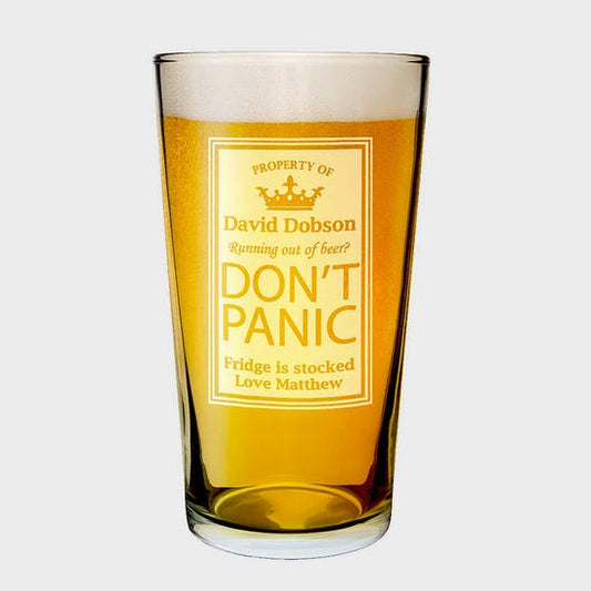 Customised 'Don't Panic' Pilsner Glass