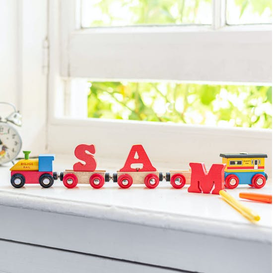 Personalised Wooden Name Train in Red
