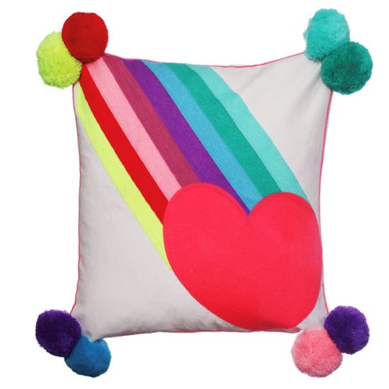 Rainbow Burst with Heart Pom Pom Cushion