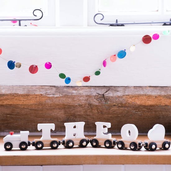 Personalised Name Train with Heart in White