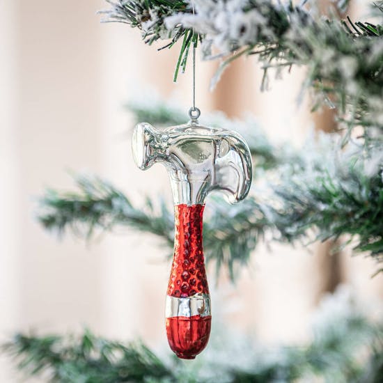 Red And Silver Hammer Christmas Shaped Bauble