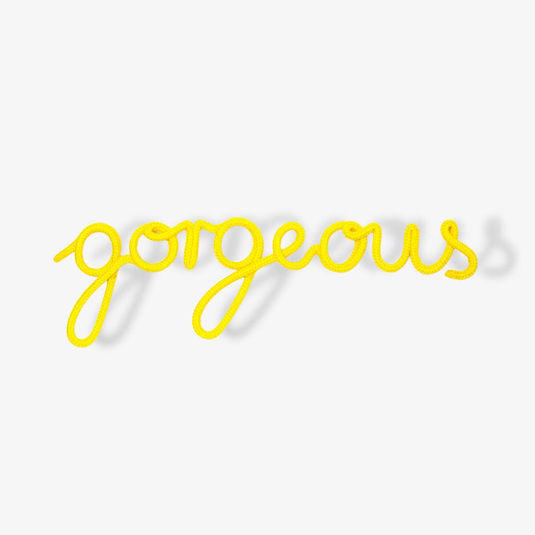 Yellow 'Gorgeous' Typography Art Reclaimed Rope Style