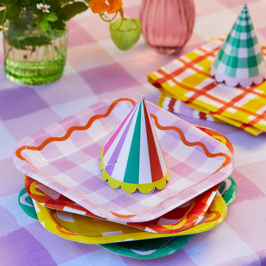 Set Of 12 Gingham Party Paper Plates