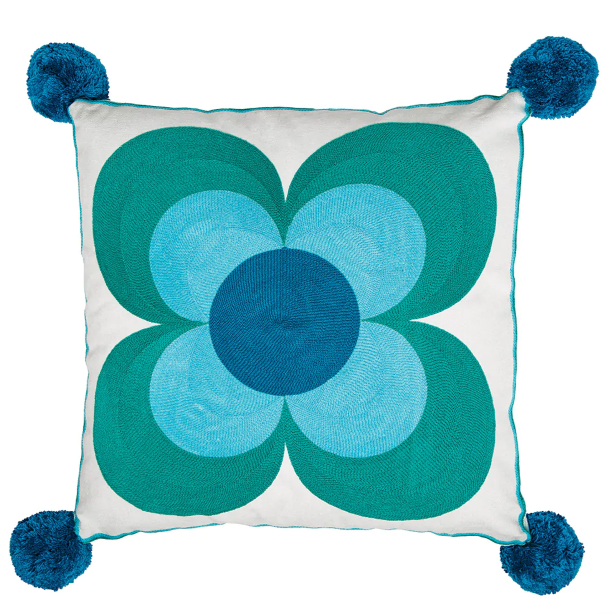 Blue Flower Pom Pom Cushion