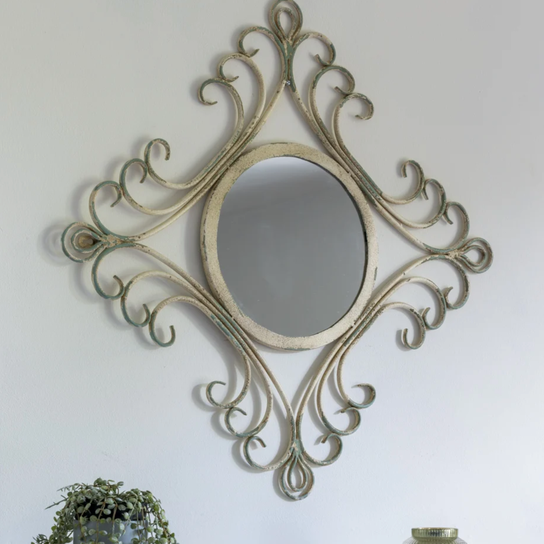 Ornate Mirror Antique Silver And Blue