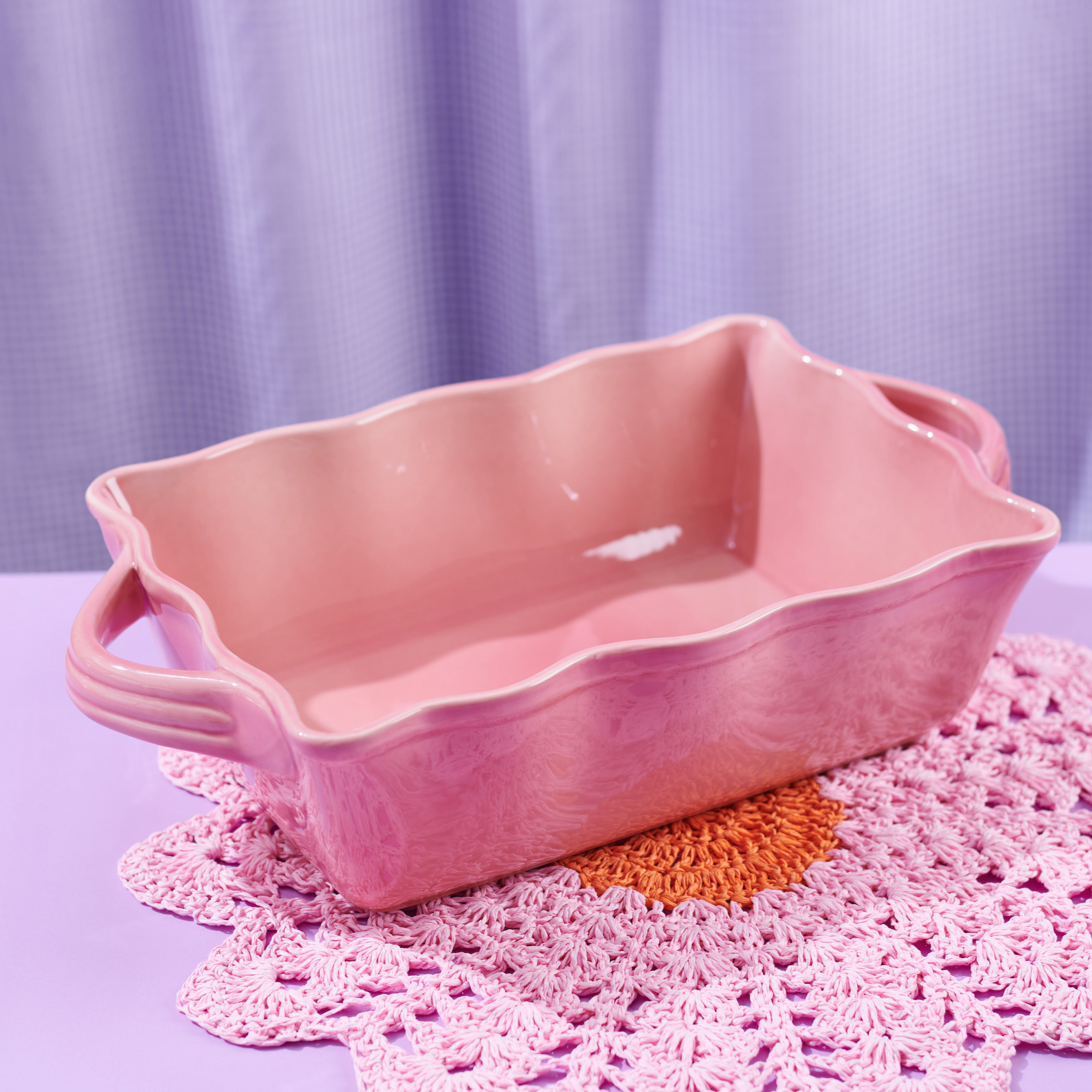 Pink Fluted Stoneware Oven Dish