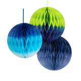 Three Blue And Green Ombre Paper Honeycomb Decorations