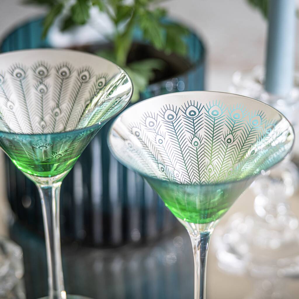 Electroplated Peacock Design Martini Glasses