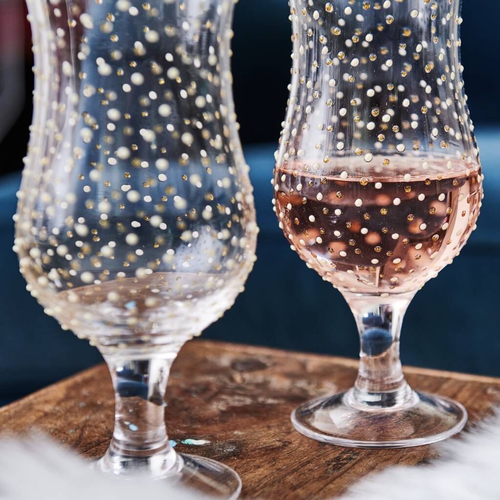 Set Of Two White And Gold Spot Cocktail Glasses