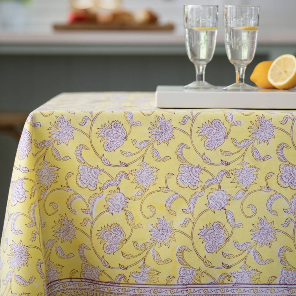Lemon Cotton Hand Block Print Tablecloth