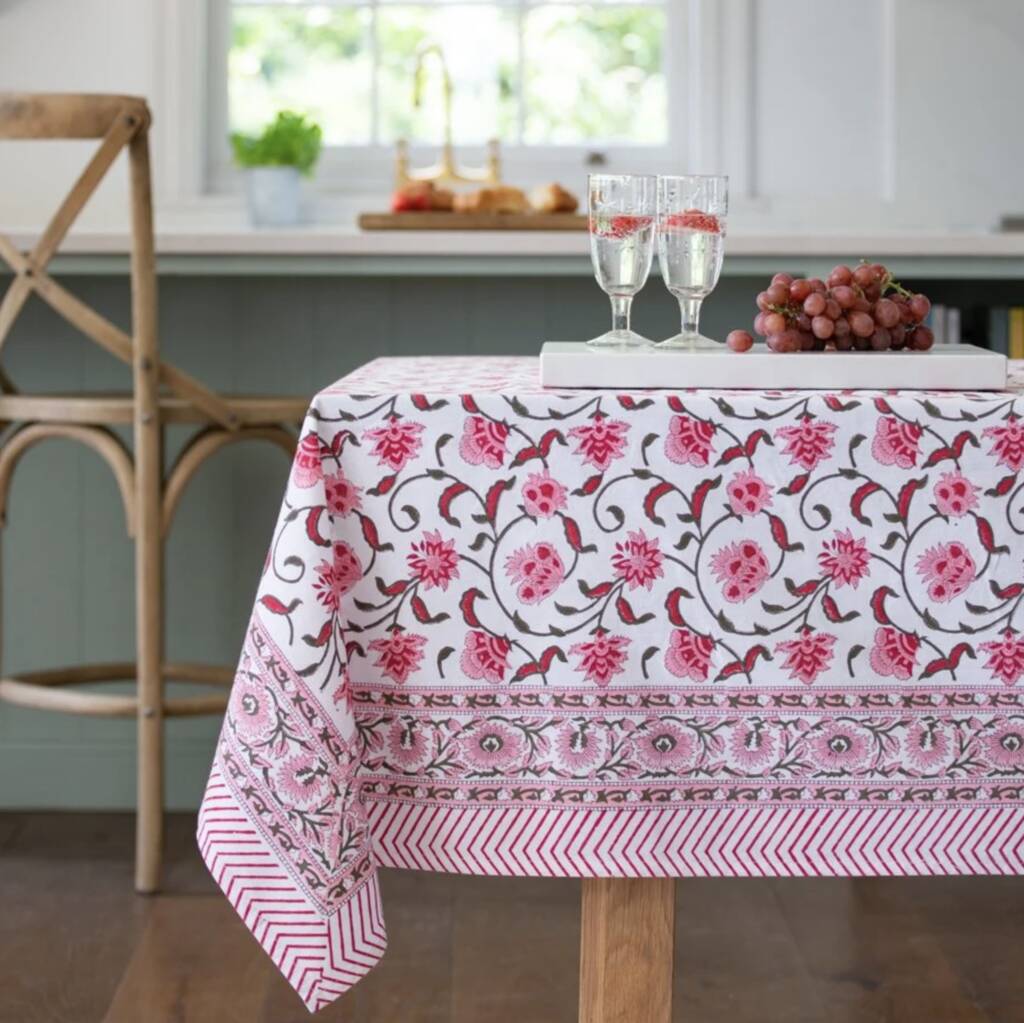 Pretty Cotton Hand Block Print Tablecloth