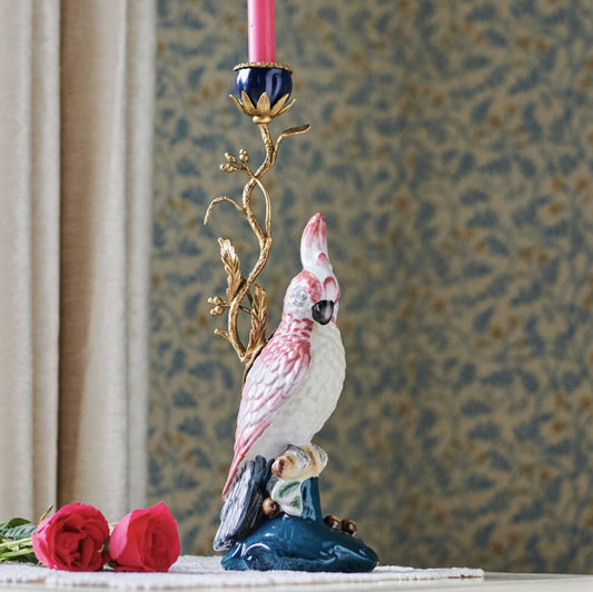 Porcelain Ornate Cockatoo Candle Holder
