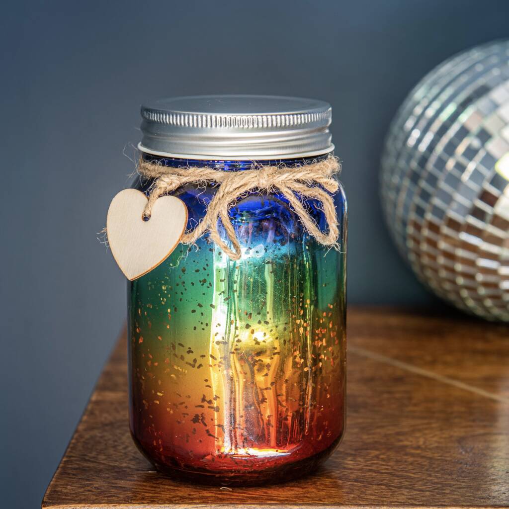 Personalised Rainbow  Sparkle LED Jam Jar Light