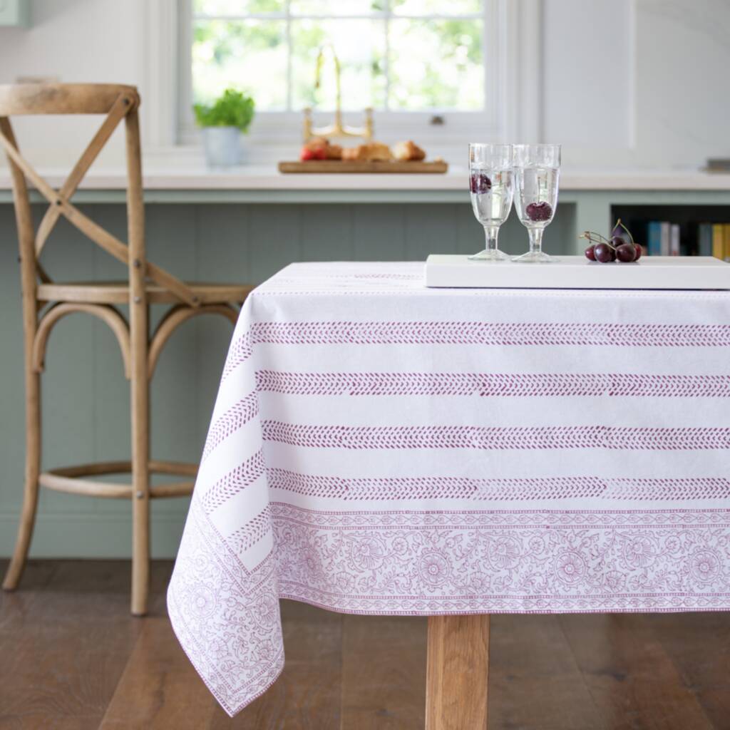 Raspberry Cotton Hand Block Print Tablecloth