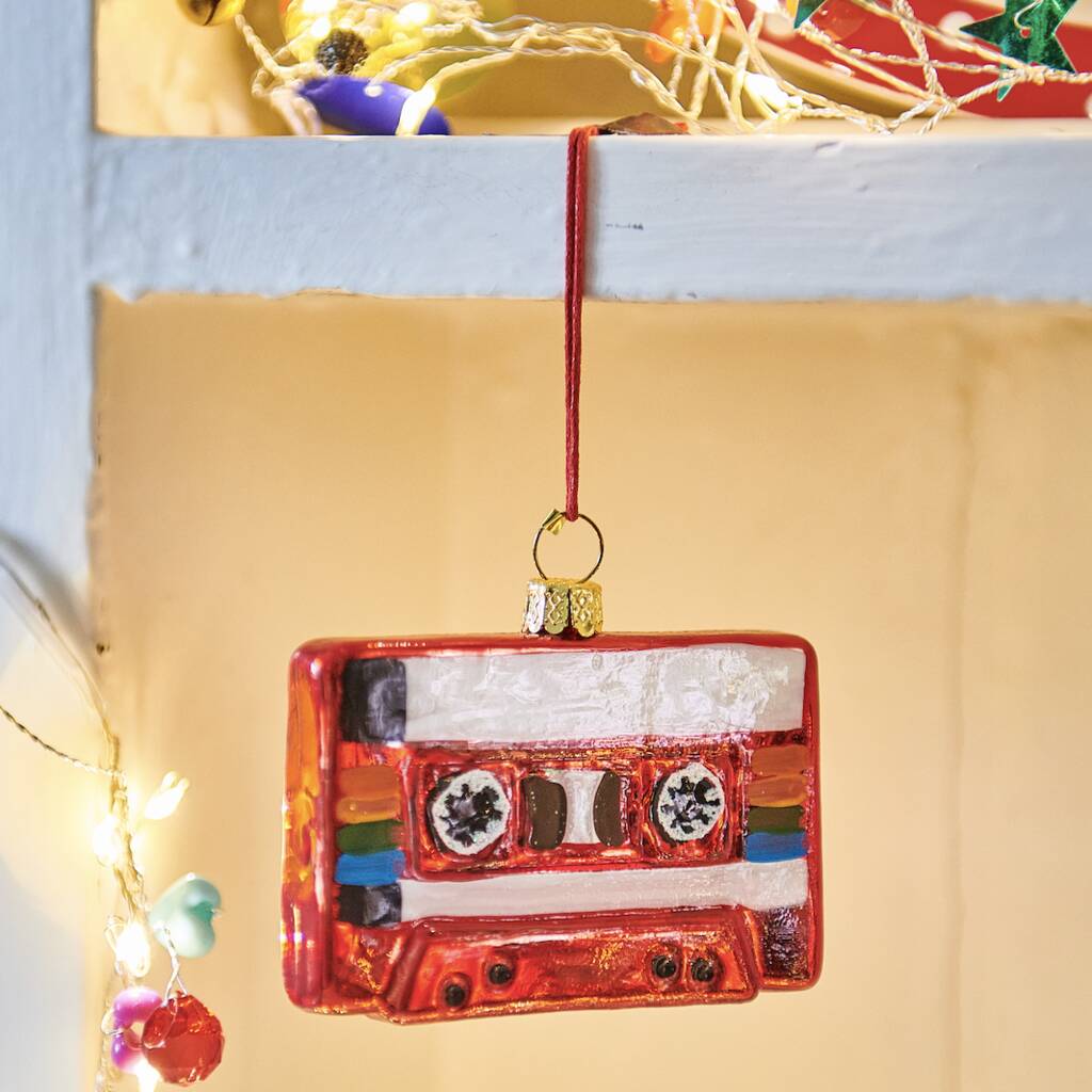 Retro Red Mixtape Glass Christmas Decoration