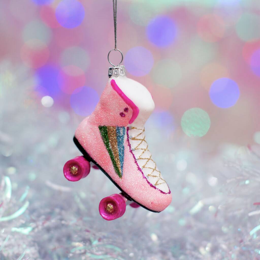 Retro Rollerskate Shaped Bauble Pink