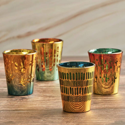 Set Of Four Electroplated Fiesta Shot Glasses