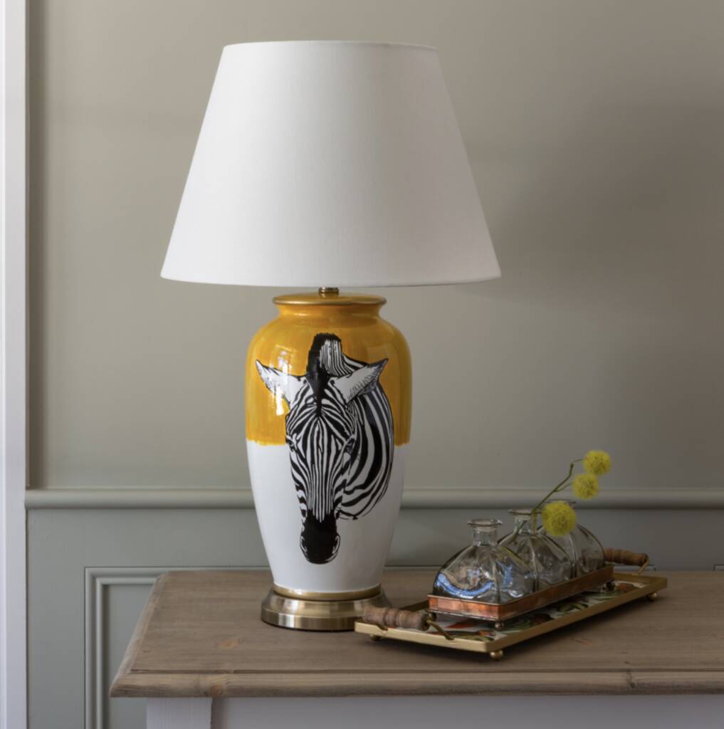 Zebra Lamp With White Shade