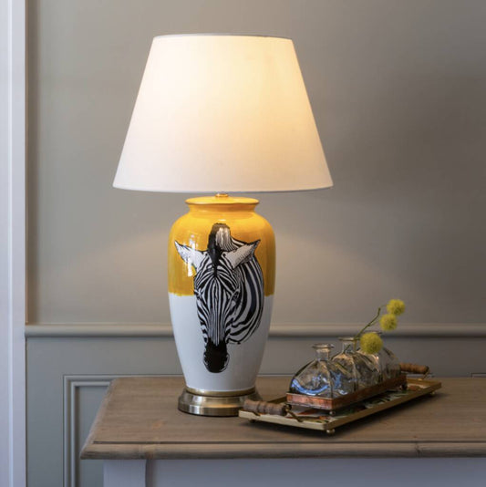 Zebra Lamp With White Shade